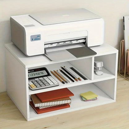 Printer Stand with Storage 2-Tier Desktop Printer Table with A4 Paper Rack & 3 Open Compartments – Home Office Organiser for Printer, Files, Cosmetics & Accessories