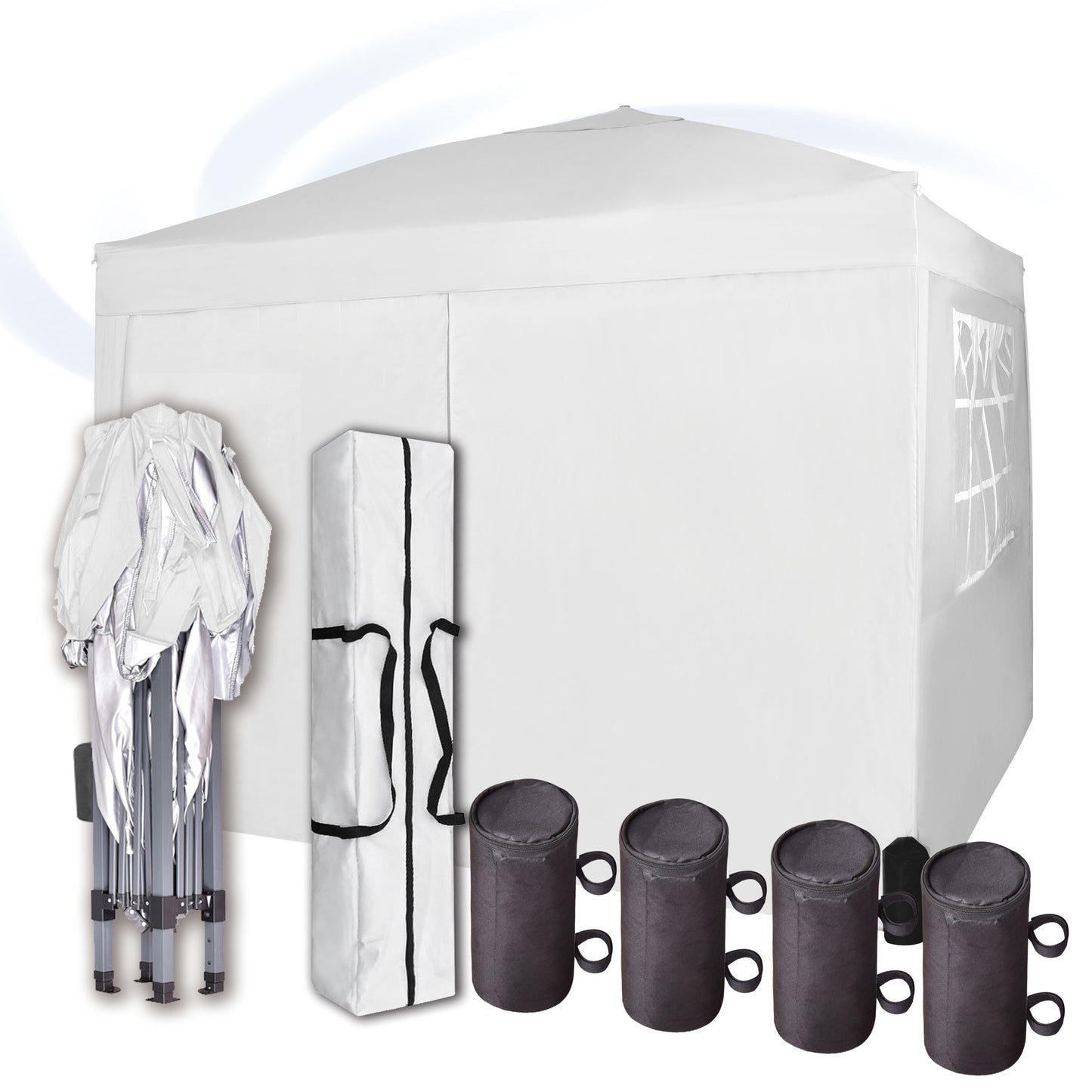 Pop-up Gazebo 3m x 3m with Sides & 4 Weight Bags & Silver Protective Layer Waterproof Marquee Canopy