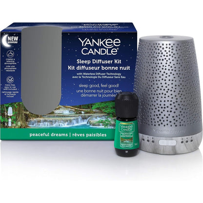 Yankee Candle Sleep Diffuser Starter Kit | Silver | Peaceful Dreams Electric Fragrance Diffuser Refill | Up to 30 Nights of Fragrance | UK Plug