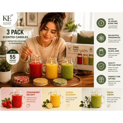 3Pack Jar Scented Candles 55 hours burn time and delightful fragrance Assorted Colors and Fragrances 3 Pieces