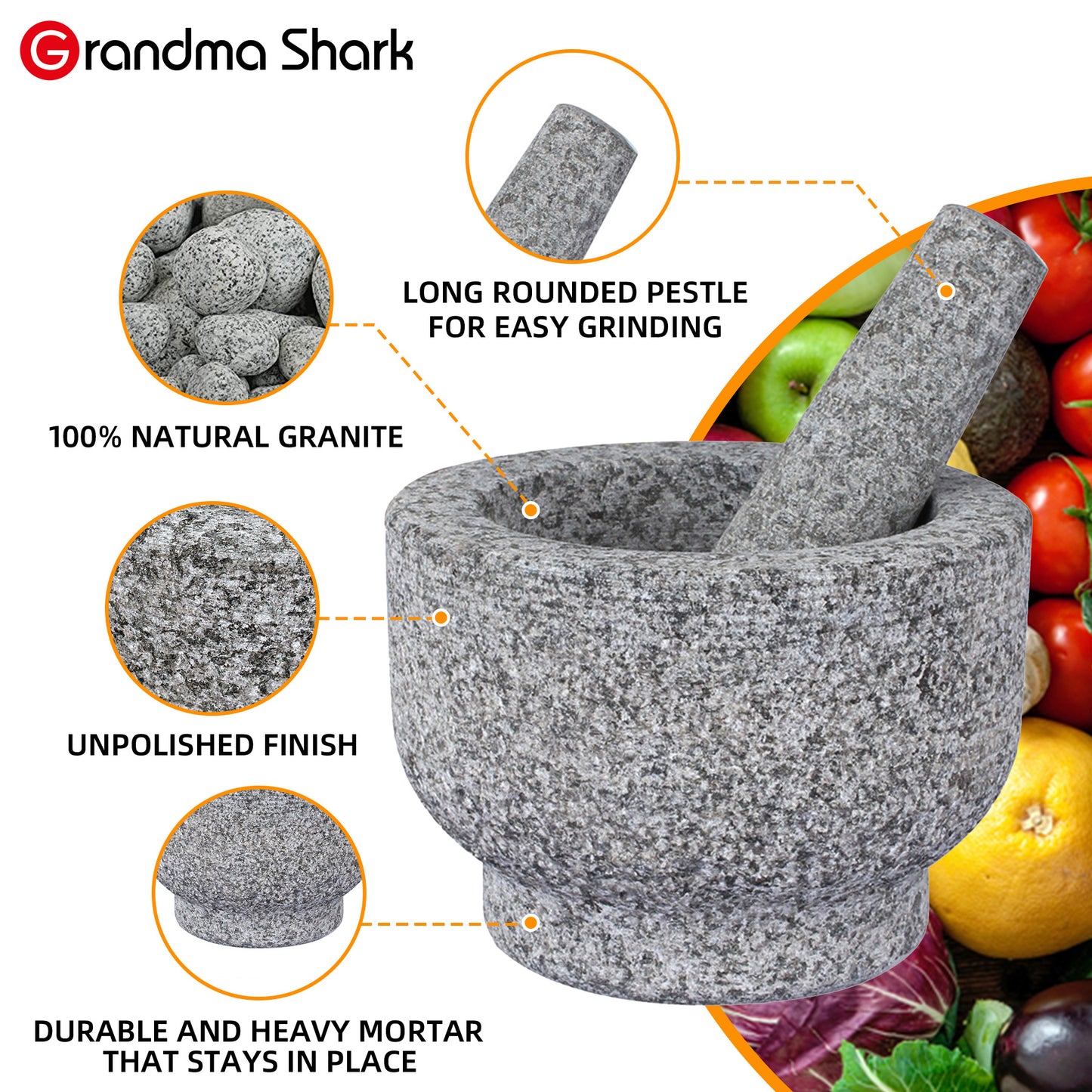 Mortar and Pestle Set, 14 cm Diameter Large Capacity Hard Granite Mortar, Premium Solid Granite Stone (1410cm, Single Pestle)
