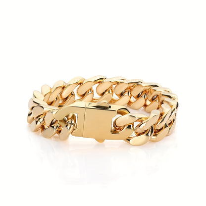 304L 304L Stainless Steel Men'S Bracelet Hip Hop 8.10.12Mm Glossy Spring Buckle Cuban Chain Plated 18K Gold Plated Real Golden Easy All-Matching Bracelet Hip Hop Jewelry