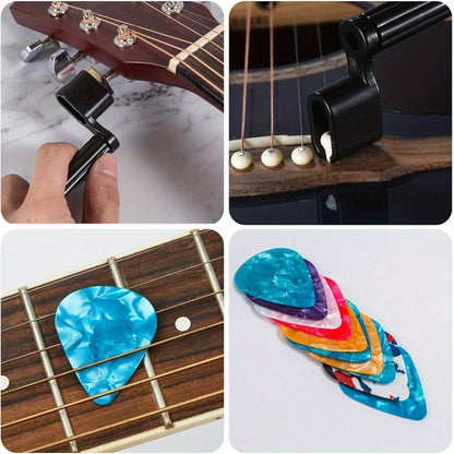 Guitar Maintenance Tools Kit – Guitar Repair & Cleaning Kit with String Winder, Cutter, Fret Files, Screwdriver – Guitar Tool Set for Acoustic, Electric, Bass Guitars for Beginners Musicians