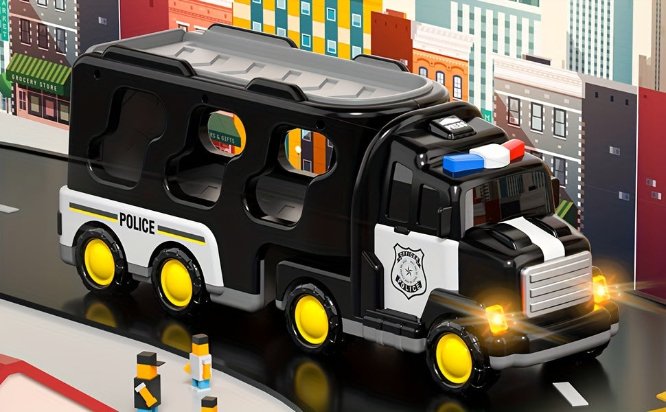 Construction Truck Toys for 3 4 5 Boys, 5-In-1 Kids Carrier Construction Trucks Cars for Boy Toys Birthday, Car Trucks Friction Power Toys with Light And Sound