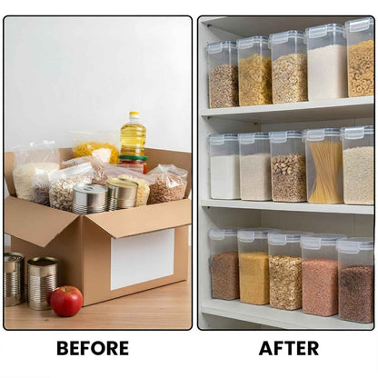 AEX Airtight Cereal Storage Containers Pantry Food Organization Dispenser Sugar, Flour, Snack Leak-proof With Black Locking Lids (Pack of 4, 8, 12, 16)