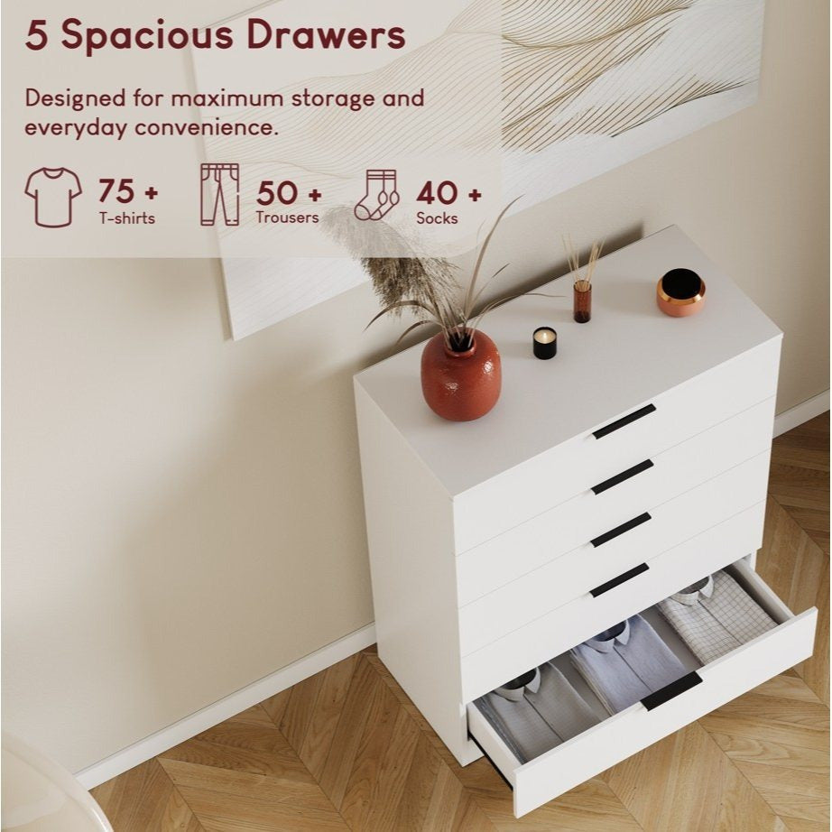 Vida Designs Trega 5 Drawer Chest Of Drawers Space-Saving Storage Smooth Glide Drawers Bedroom Furniture