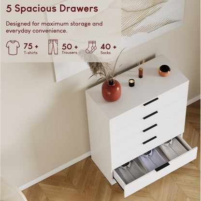 Vida Designs Trega 5 Drawer Chest Of Drawers Space-Saving Storage Smooth Glide Drawers Bedroom Furniture