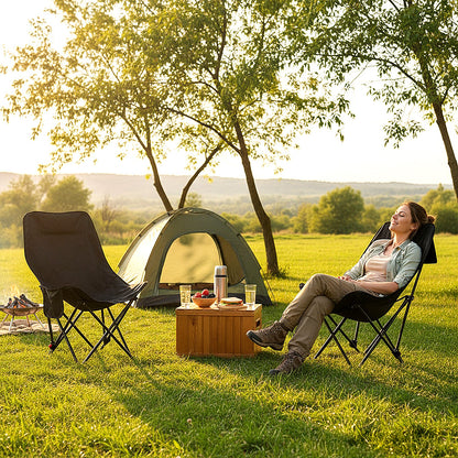 Portable High-Back Moon Chair (Three-Position Adjustment) Seat or Recline, Side Storage Pocket,Foldable Outdoor Chair Camping Picnic Lounger, Midday Rest Fishing Chair, Garden Seat Three Colours Available (Complimentary Storage Bag)