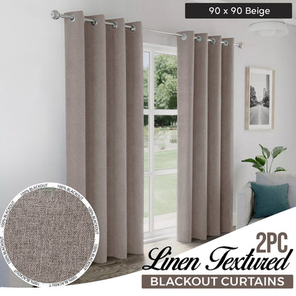 2pcs Linen Textured Blackout Curtains – Linen-Look Coated Thick Fabric Grommet Top Drapes for Bedroom & Living Room, Noise Reducing Energy Saving Window Panels for Home Decor 135GSM