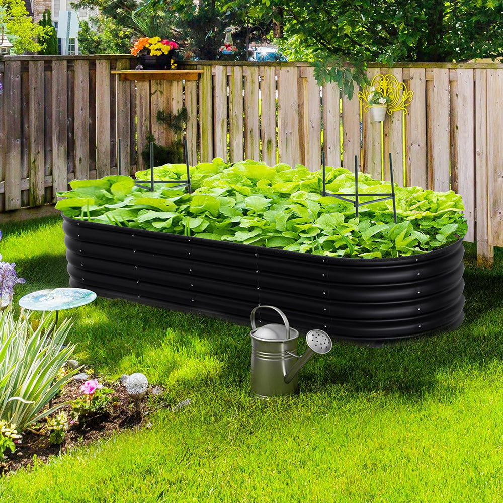 Extra Large Raised Beds for Garden, Oval Planter Box with Plant Climbing Frame, Outdoor Raised Planters for Vegetables, Flowers & Herbs, Bottomless Metal Garden Bed
