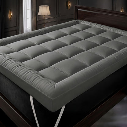 1pc 10cm Mattress Topper, Overfilled With 4Inch Microfiber Filling With Deep Pocket, Plush Soft, Anti-Shift & Even Weight Distribution Single/Double/King/Super King for all UK Bed Sizes - 4 Colours