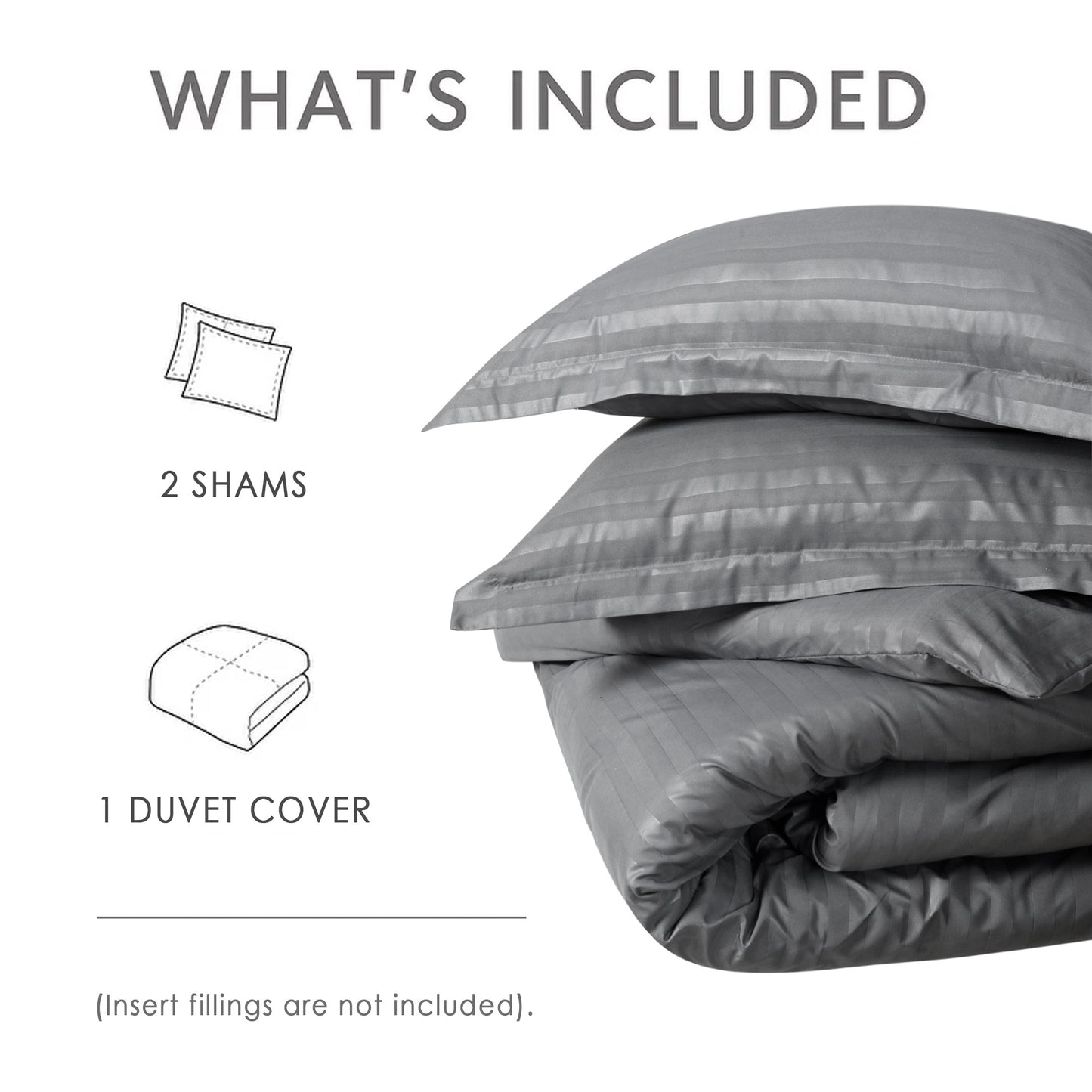Premium Hotel Quality Satin Stripe Duvet Cover Set Double with Pillowcases | Reversible Soft Quilt Bedding | Easy Care Breathable Luxury Quilt Cover
