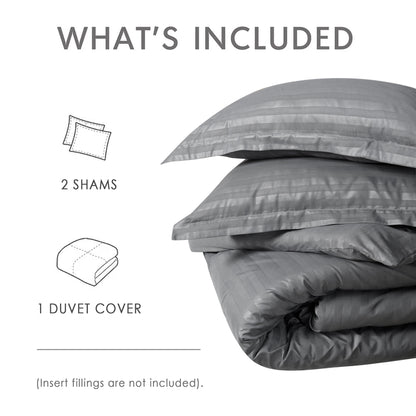 Premium Hotel Quality Satin Stripe Duvet Cover Set Double with Pillowcases | Reversible Soft Quilt Bedding | Easy Care Breathable Luxury Quilt Cover