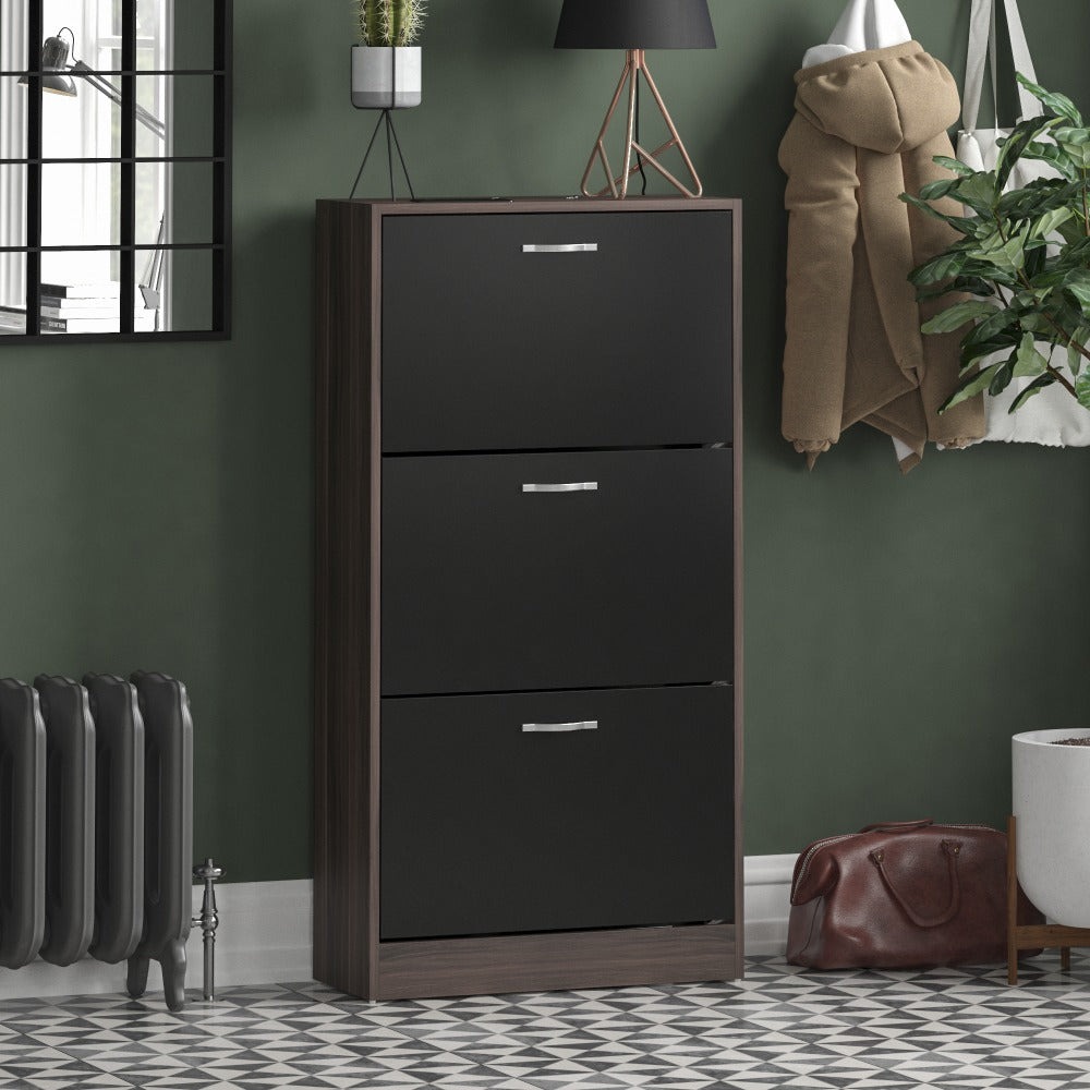 3 Drawer Shoe Cabinet with Stainless Steel Handles – Hallway Shoe Storage Cupboard, Holds 9–12 Pairs, Modern Slim Shoe Rack for Entryway Bedroom