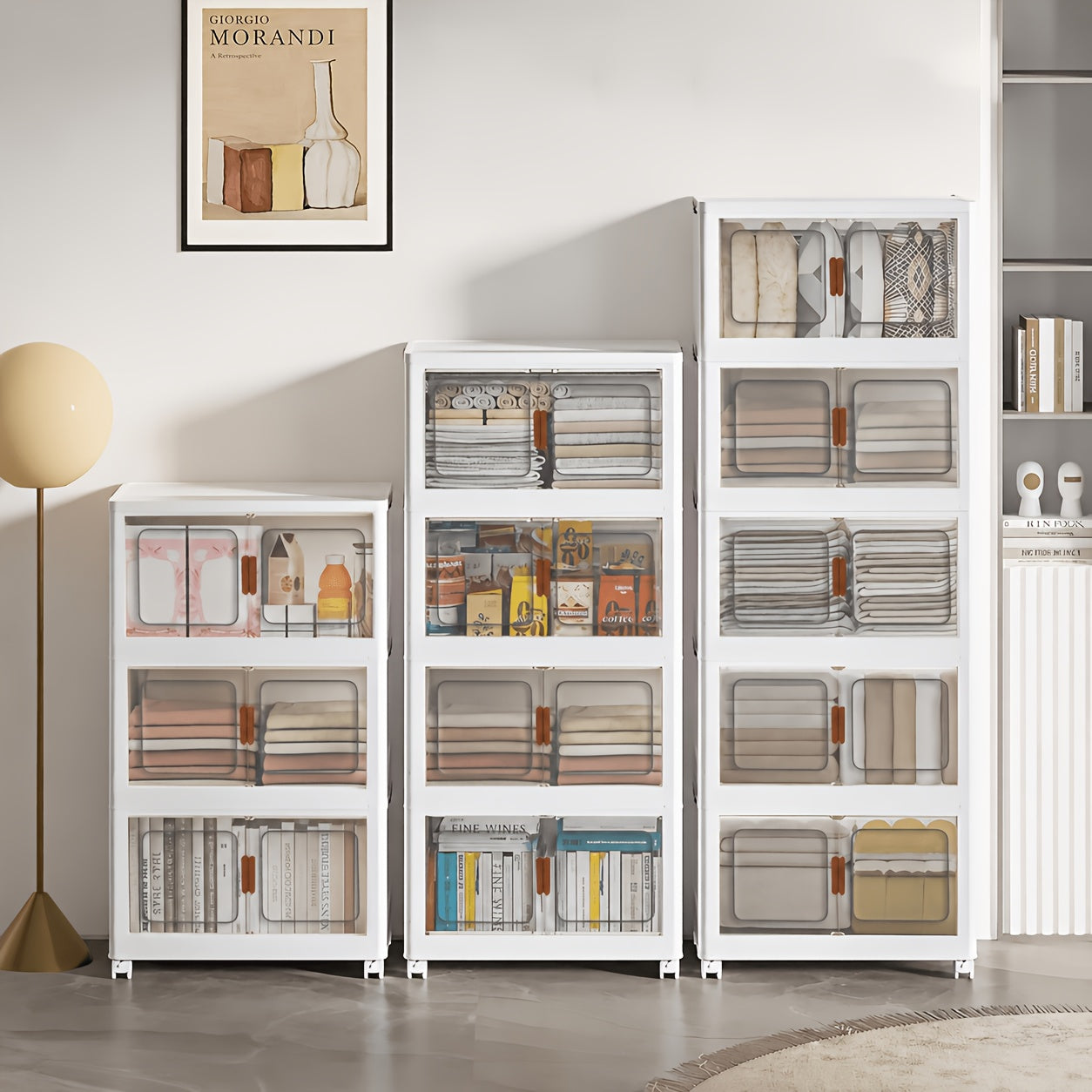 45Cm/50Cm Small Foldable Storage Cabinet, Small Capacity Entryway Storage Cabinet, with Wheels And Lid - Foldable Stackable Plastic Box, Home Storage And Organization Tool Cabinet, Foldable Organizer Box, Suitable for Closet, Bedroom, Kitchen