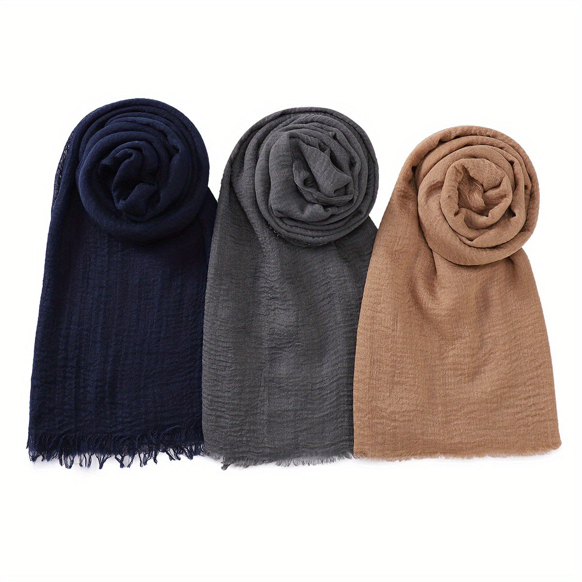 3pcs/Lot Solid Color Bubble Pleated Warm Autumn And Winter Scarf Solid Color Muslim Headscarf Hijab Scarf Ramadan