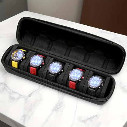 Single Piece 5-Compartment for Watch Storage Solution, Featuring a Cushioned Divider And Handle, Flip-Top Lid, Robust Travel Case, Scratch-Proof Design, Suitable for All Genders, Versatile for Home And Travel Use, Protective Cushioning