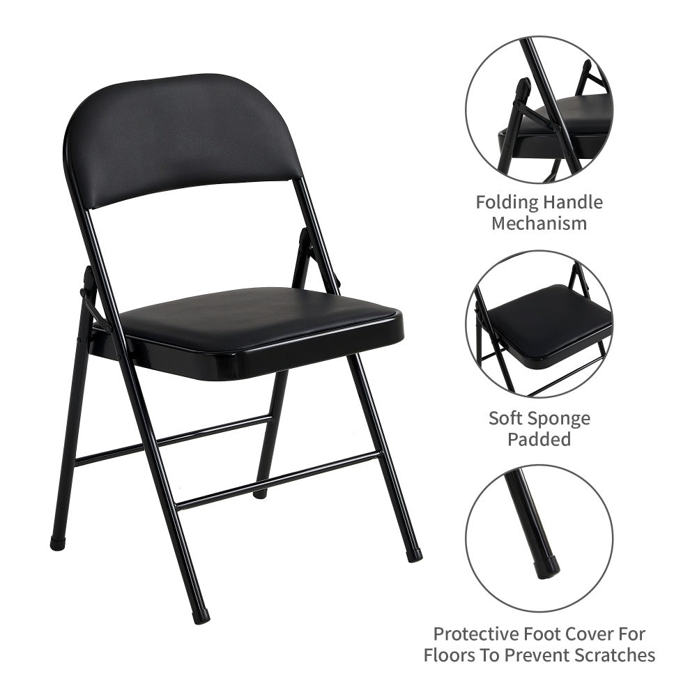 Faux Leather Folding Chairs Set of 4 with Metal Frame & Padded Seat – Foldable Dining, Office & Reception Chairs, Easy Fold & Store, 7 Colours