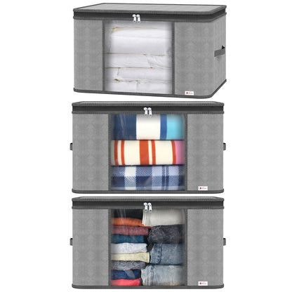 Vinsani 3pcs Deluxe Clothes Storage Bags Organizer Large Capacity Double Zipper, Moisture-Proof Big Clear Windows Perfect Space for Clothes, Beddings, Blankets and Duvet