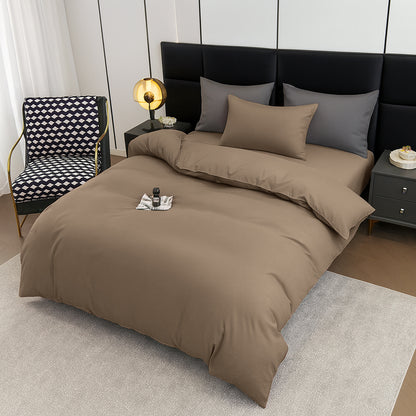 4pcs Brushed Solid Color Duvet Cover Set, Ultra-Soft & Breathable Microfiber, Includes 1pc Duvet Cover, 2pcs Pillowcases, 1pc Fitted Sheet, Single, Double, King, Super King Sizes