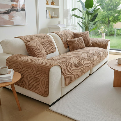 1pc Sofa Cover 1/2/3/4 Seater, Modern Luxury Shu Velveteen Couch Protector with Anti-Slip Design, Durable Pet-Friendly Plush Furniture Protector Slipcover, All Seasons Universal Sofa Cover for Living Room, Bedroom, Office, Machine Washable