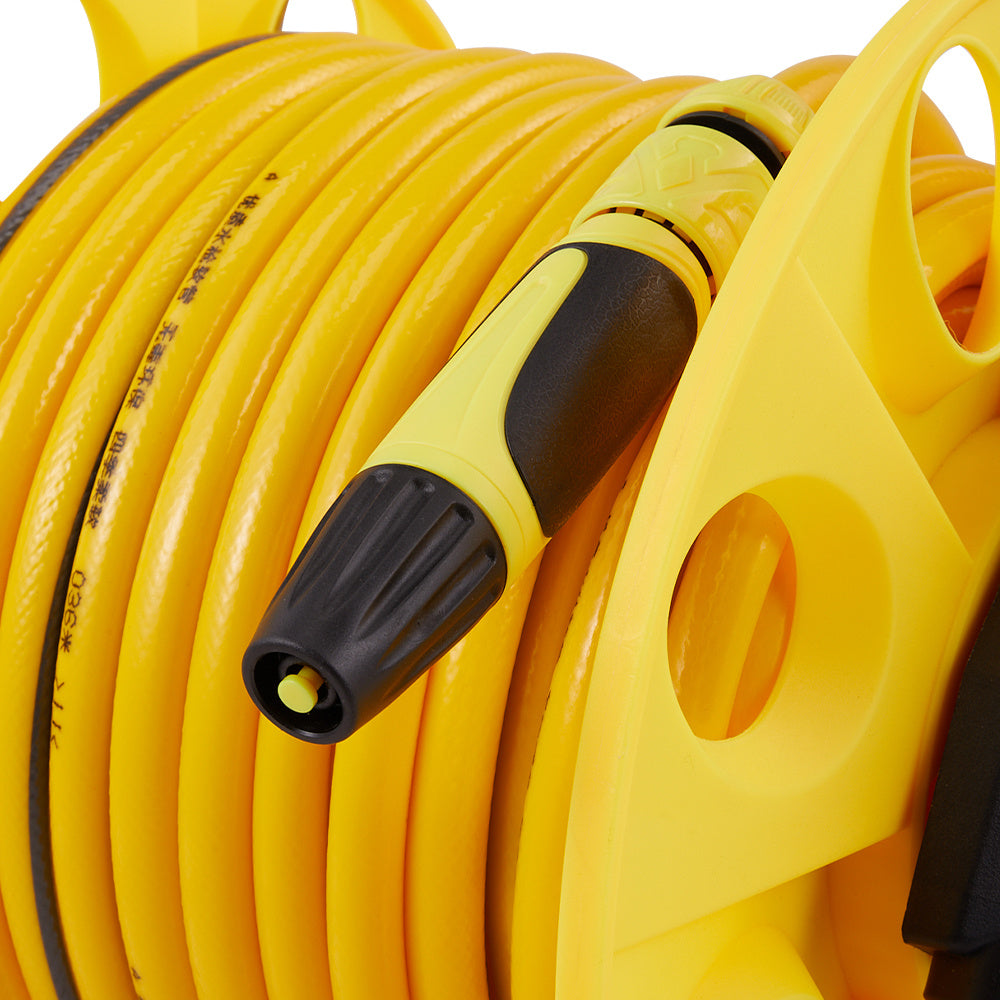 Complete Watering Kit/ Garden Hose Reel Trolley Portable With 20-50M Hose Pipe, Sprinkler Gun & Connector - Heavy Duty Watering System for Outdoor/Lawn/Car Wash (Yellow)