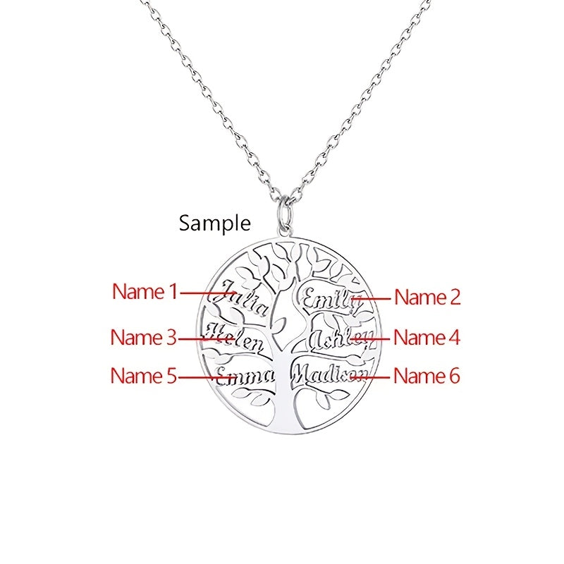 [Custom Tree of Life] 304L Stainless Steel Custom Tree of Life Necklace | Engraved with 1-8 Names | Family Name Jewelry Gift for Wives, Mothers, Grandmothers