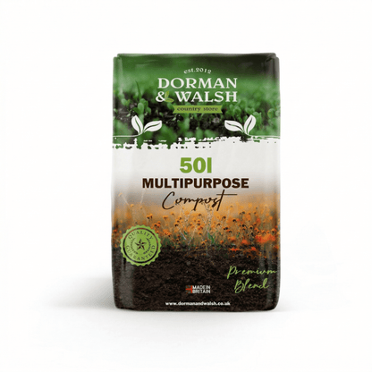 Dorman & Walsh Multi-Purpose 50L Compost Bag, Nutrient Rich Compost for Potting & Seeds, Growing Garden, Houseplants, Flower beds and Vegetables