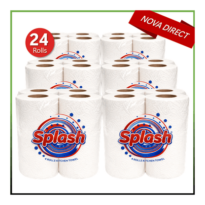 Kitchen Towels. Splash 2-ply Quilted Paper Rolls. . Responsibly Sourced. Strong. 10m per Roll
