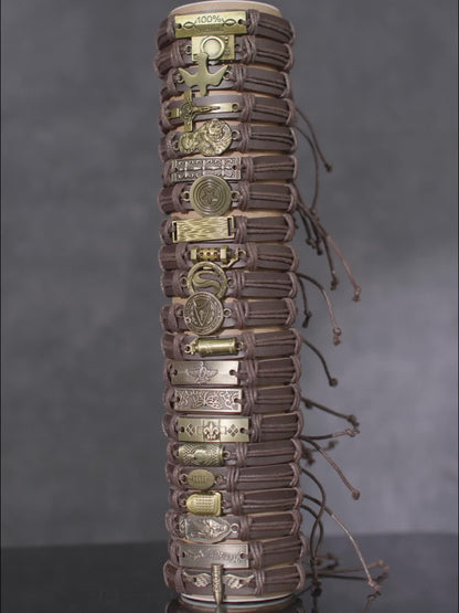 12pcs/24pcs/36pcs Vintage Style Men'S Woven Random Mixed Bracelets, Adjustable Size
