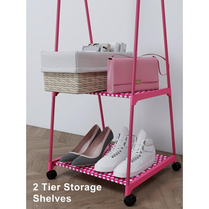Multifunctional Metal Clothes Hanger with Triangular Wheeled Stand, Mobile Multi-Layer Storage And Organization Rack, Suitable for Home, Kitchen, Wardrobe Organization, Hanging Clothes And Coat Rack - Suitable for Easter, Thanksgiving, Valentine'S Day, Fa