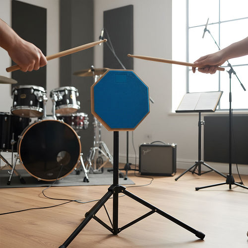 Mute Drum Practice Pad Set with Pads, Adjustable Stand and Portable Bag, Suitable for Drummer Rehearsals and Beginner Practice, Blue