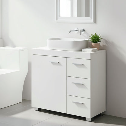 Under Sink Bathroom Cabinet with 3 Drawers for Pedestal Washbasin – Space-Saving Bathroom Storage Unit, 30x70x64cm, Cloud White