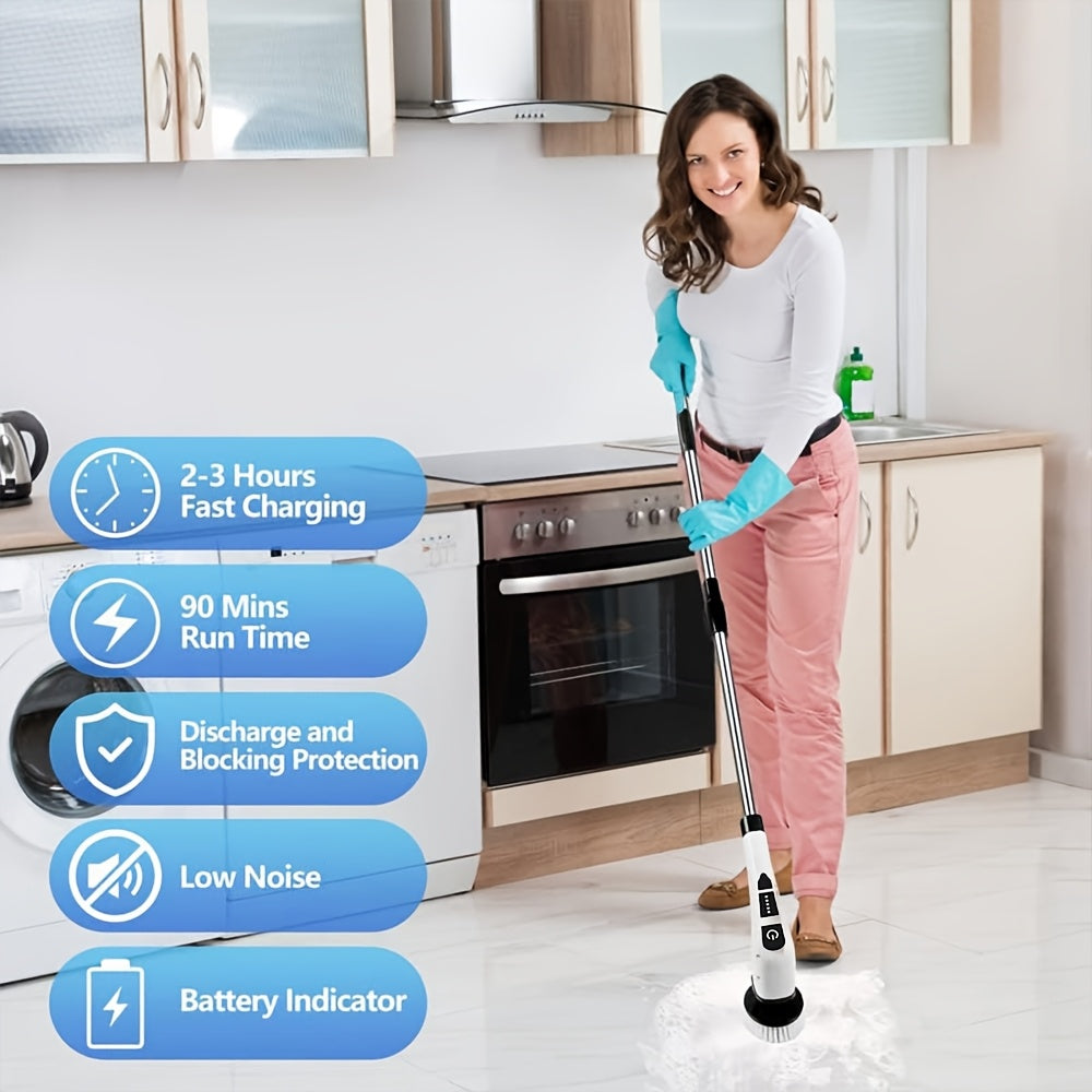 Electric Rotary Cleaner, 2H Power Dual Speed Cleaning Brush, Adjustable Extension Handle with 9 Replaceable Brush Heads, Suitable for Bathroom Bathtub Tile Floor Car