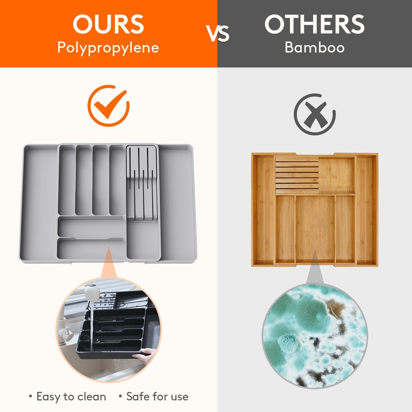 Cutlery Drawer Storage. Organizer, Kitchen Expandable Cutlery Tray. Cutlery Storage, Kitchen Storage, Adjustable Cutlery and Cutlery Holder. Thoughtful Holiday Gift, Christmas Gift, Halloween Gift. Compact Plastic Cutlery Storage Box, Large