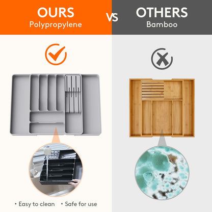 Cutlery Drawer Storage. Organizer, Kitchen Expandable Cutlery Tray. Cutlery Storage, Kitchen Storage, Adjustable Cutlery and Cutlery Holder. Thoughtful Holiday Gift, Christmas Gift, Halloween Gift. Compact Plastic Cutlery Storage Box, Large