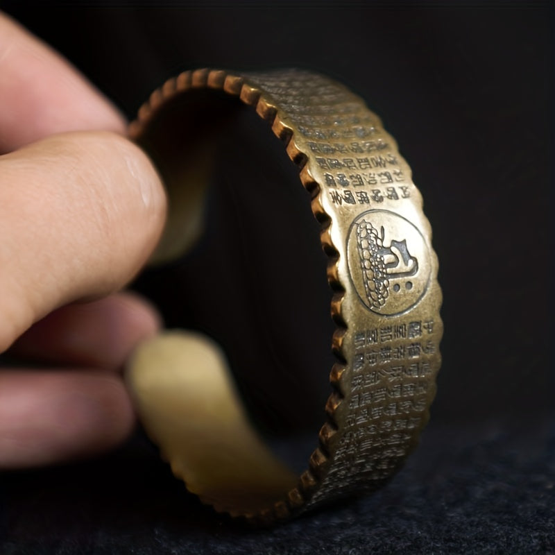 Narrative-Engraved Copper Cuff Bangle