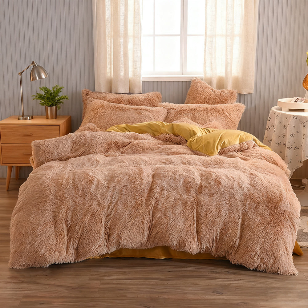 Water Mink Plush Super Soft and Thicken Autumn and Winter Bedding Set, Plush Comfortable Warm Duvet Cover Pillowcases Three-piece Set, Available in Various Colors, Down Duvet Cover, Zipper Closure Design, Single/Double/King/Super King