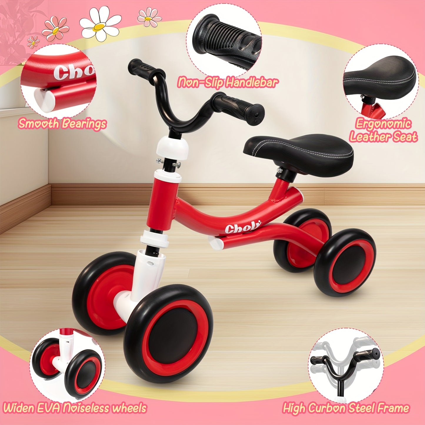 Baby Balance Bike for Toddler Boys & Girls - Sturdy Alloy Frame & Large Rear Wheel, Red/Black/Green/Pink Toddler Training Bike, Low-Weight Bicycle for Indoor/Outdoor Play, First Ride-On