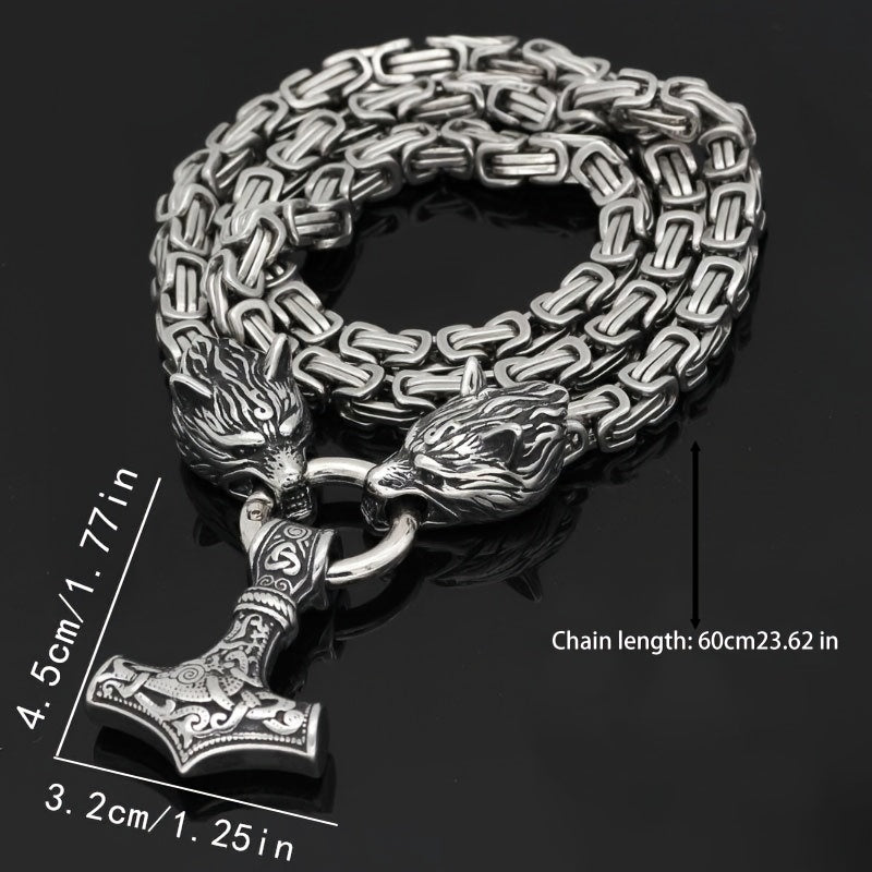 Stainless Steel Wolf Head Pendant Viking Vintage Amulet Necklace