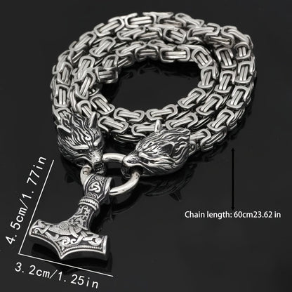 Stainless Steel Wolf Head Pendant Viking Vintage Amulet Necklace