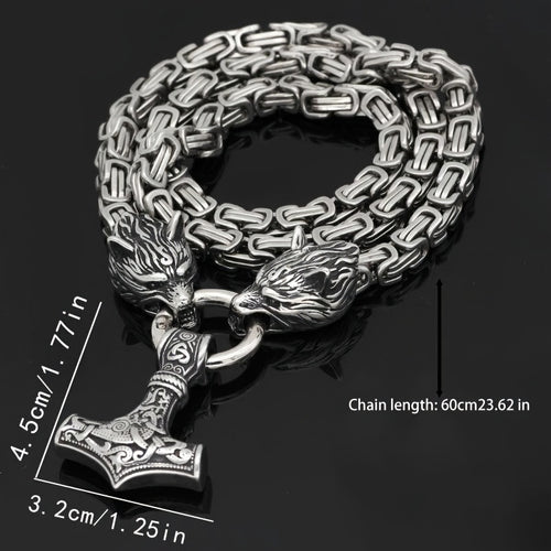 Stainless Steel Wolf Head Pendant Viking Vintage Amulet Necklace