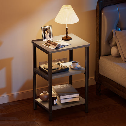 Bookshelf, Sofa Side Table Living Room, Industrial End Table With 3-Tier Storage Shelves, Bedside Tables With Height Adjustable, Steel Frame, Nightstand 37 x 30 x 59.4/62.4/65.4 cm, 4 Colors