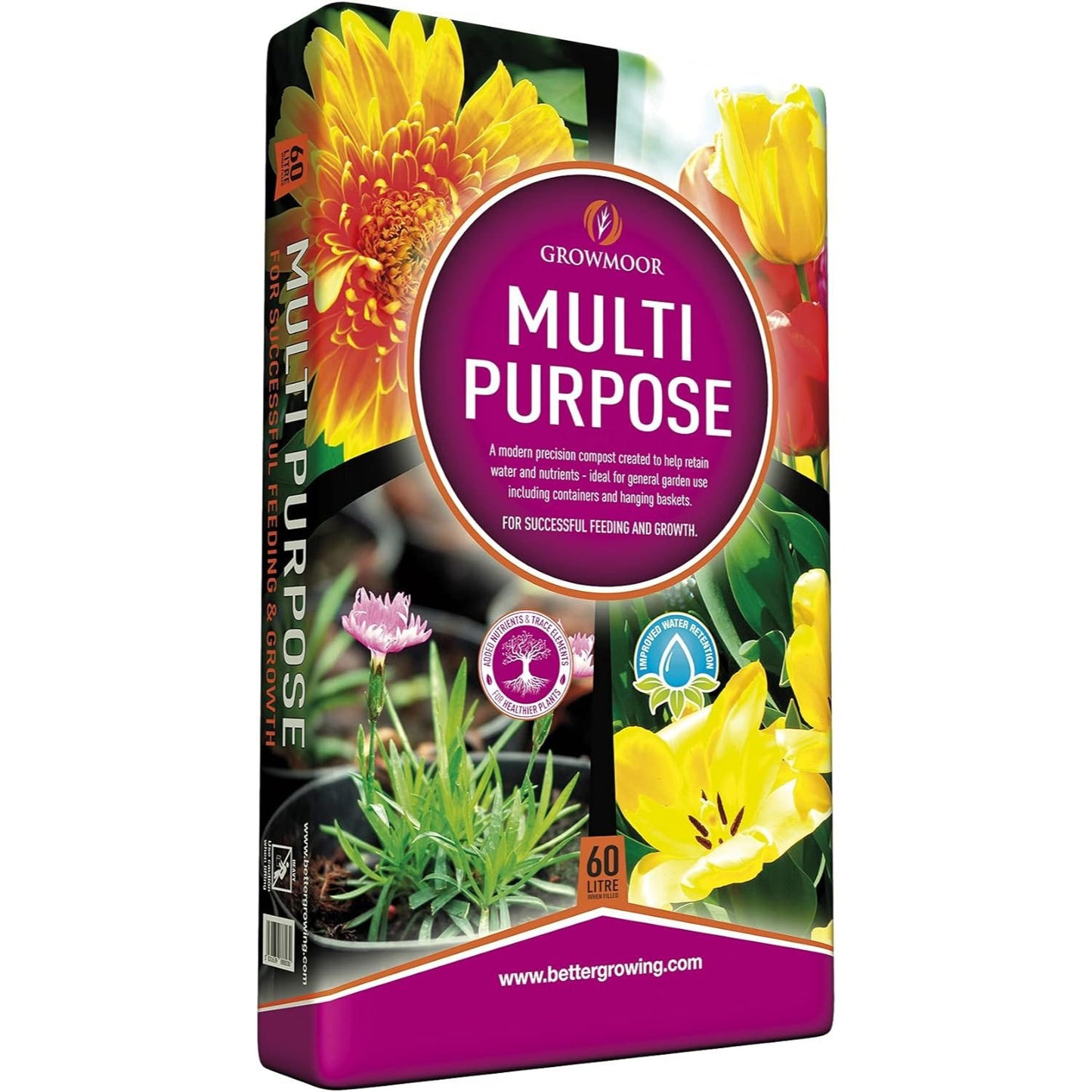 Growmoor Multi-Purpose Compost Soil 60L, Nutrient-Rich Gardening Solution For Flowers, Vegetables, And Ornamental Plants