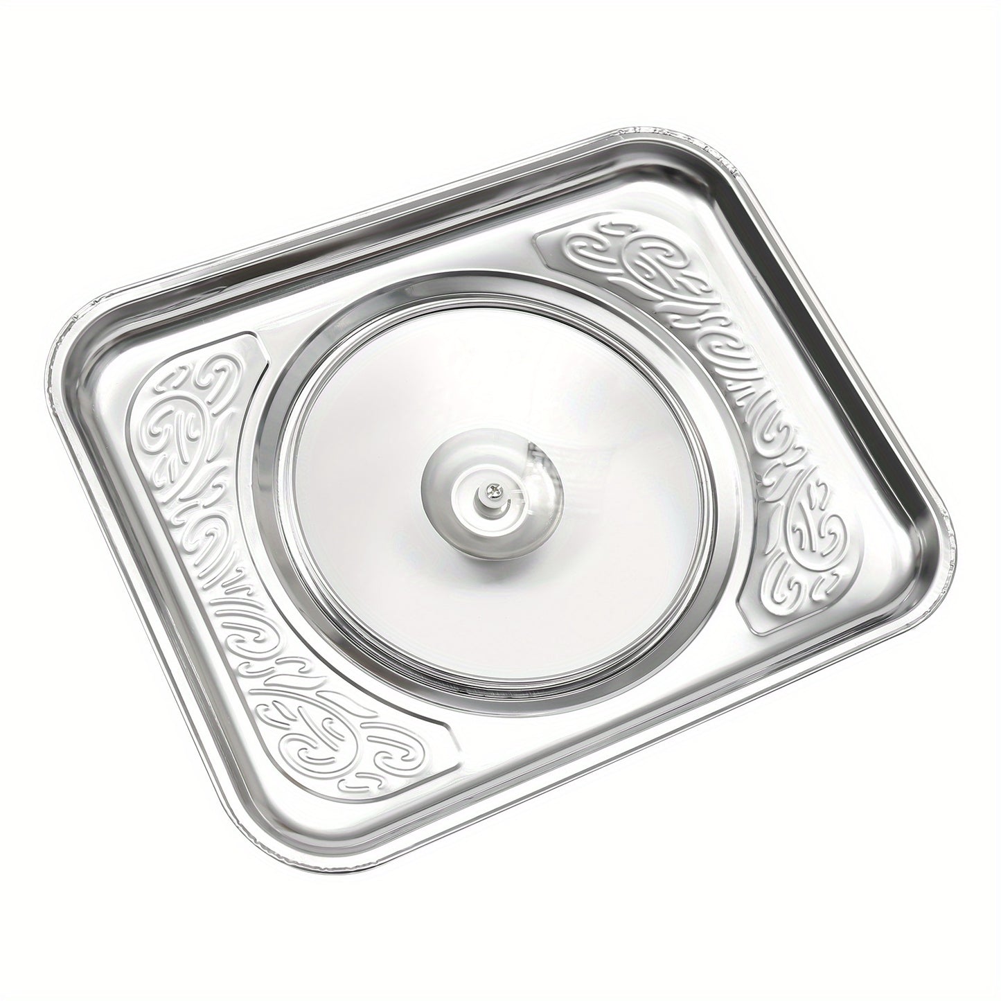 4pcs Stainless Steel Insulated Buffet Tray Set - High-grade Glass Lid + Removable Non-slip Feet, Essential for Banquet/ buffet/ wedding/ picnic, Easy to Clean and Save Space, Dual-use for Commercial and Domestic Use