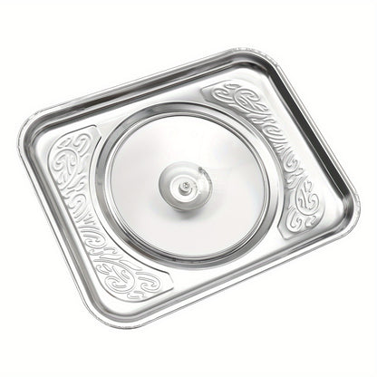 4pcs Stainless Steel Insulated Buffet Tray Set - High-grade Glass Lid + Removable Non-slip Feet, Essential for Banquet/ buffet/ wedding/ picnic, Easy to Clean and Save Space, Dual-use for Commercial and Domestic Use