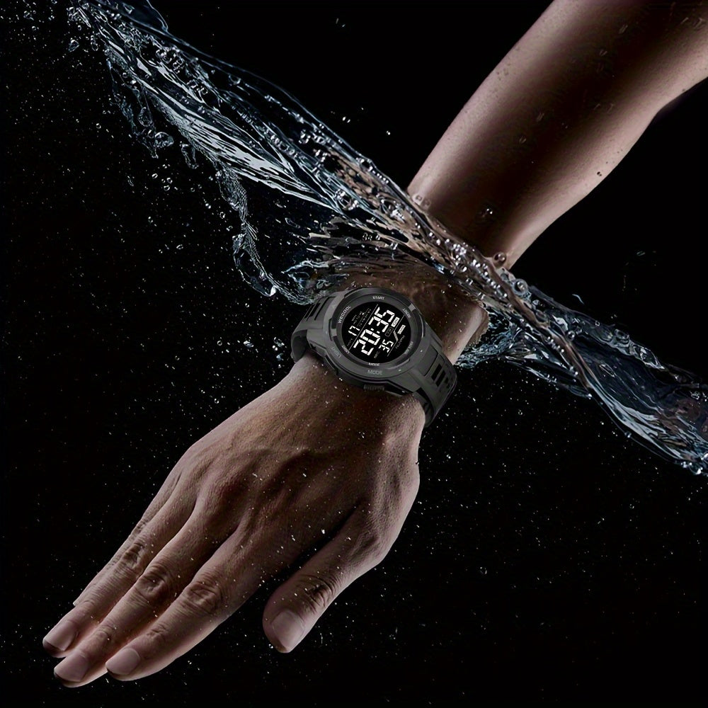 Men'S Chronograph Large Dial Digital LED Luminous Calendar Week Outdoor Sports Way Fashion Watch Wristwatch