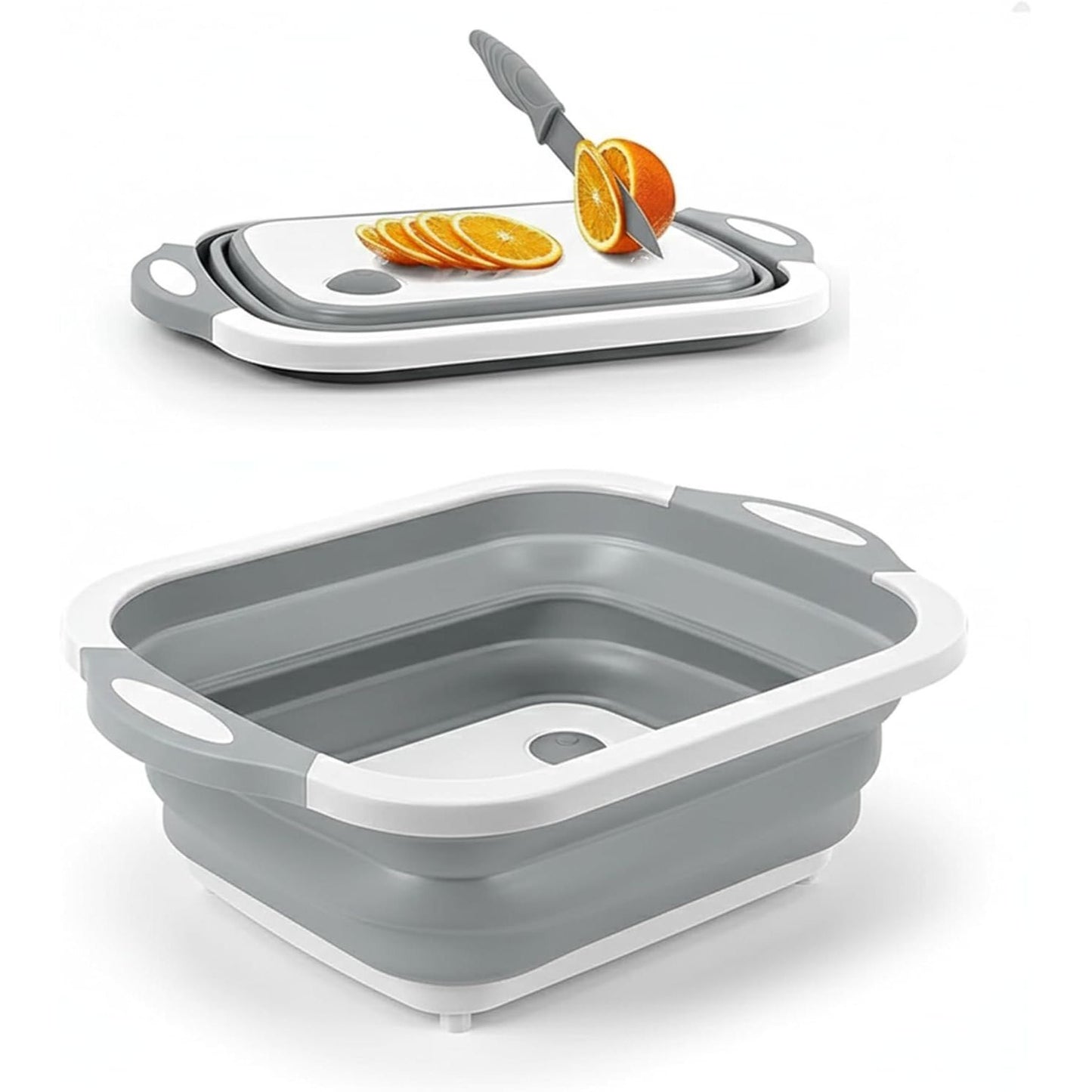 3-in-1 Collapsible Chopping Board with Drain Plug – Multi-Purpose Folding Cutting Board for Kitchen, Camping & Outdoor Use | Non-Slip Wash Basin, Portable Tub & Storage Container