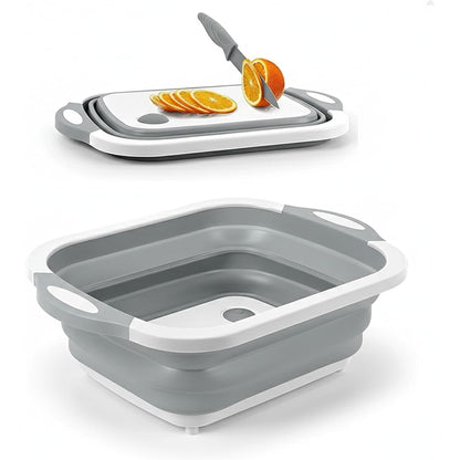 3-in-1 Collapsible Chopping Board with Drain Plug – Multi-Purpose Folding Cutting Board for Kitchen, Camping & Outdoor Use | Non-Slip Wash Basin, Portable Tub & Storage Container
