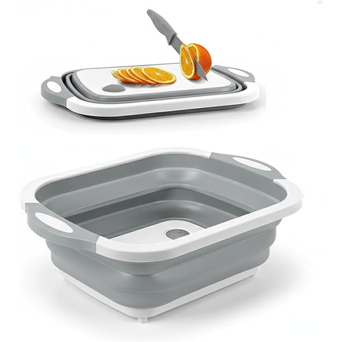 3-in-1 Collapsible Chopping Board with Drain Plug – Multi-Purpose Folding Cutting Board for Kitchen, Camping & Outdoor Use | Non-Slip Wash Basin, Portable Tub & Storage Container